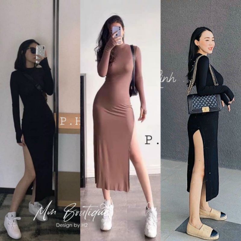 Váy ôm body xẻ cạnh tay xỏ ngón