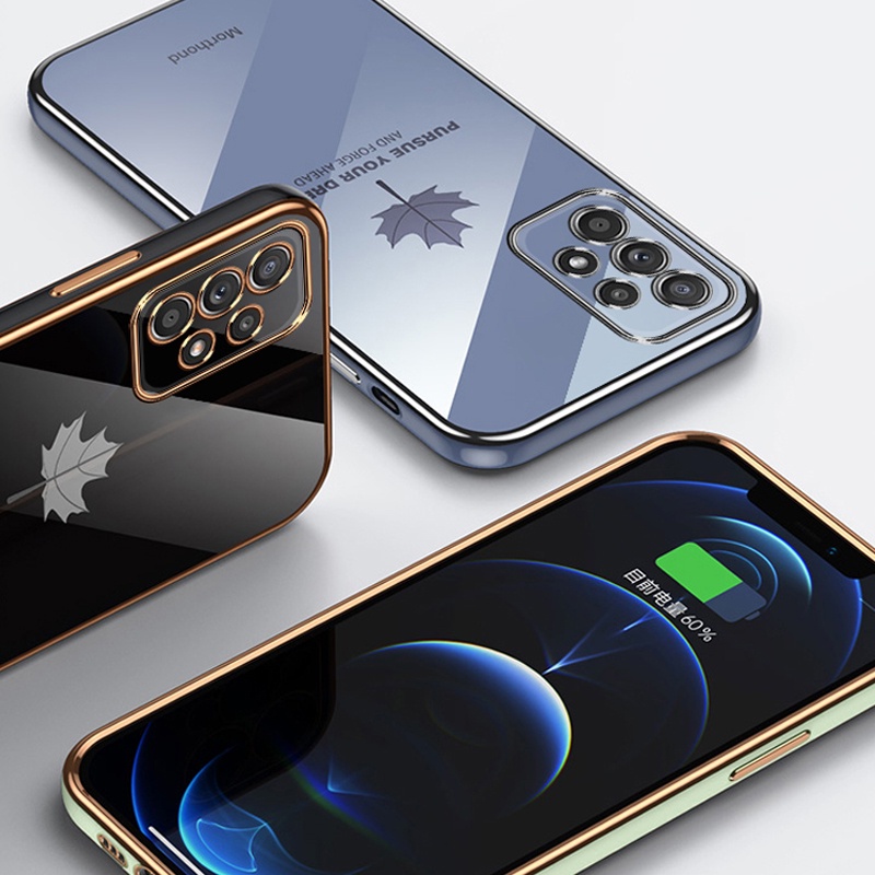 Ốp Điện Thoại KOOSUK Bằng Silicon Mạ Khung Vuông Họa Tiết Lá Phong Cho Samsung Galaxy A52 A72 A32 A21S A51 A52S A10S A20S