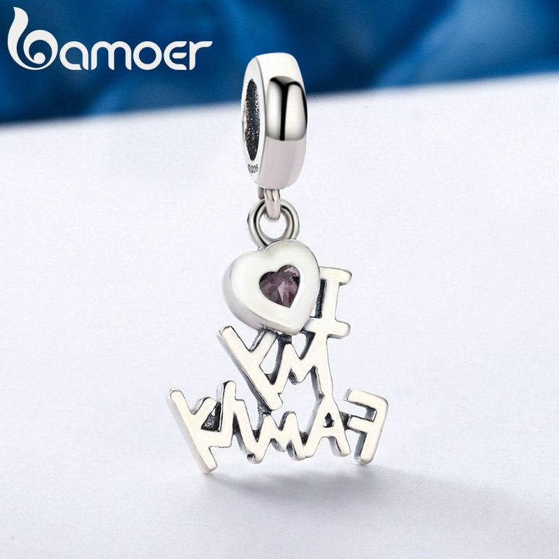 Hạt trang sức Bamoer SCC251 I Love My Family bằng bạc 925 dùng làm vòng đeo tay