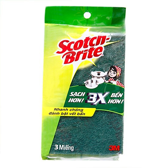 Vỉ 12 miếng Cước cọ rửa cực mạnh Scotch Brite 3M Siêu sạch có mút 3X - 2 mặt - 5X