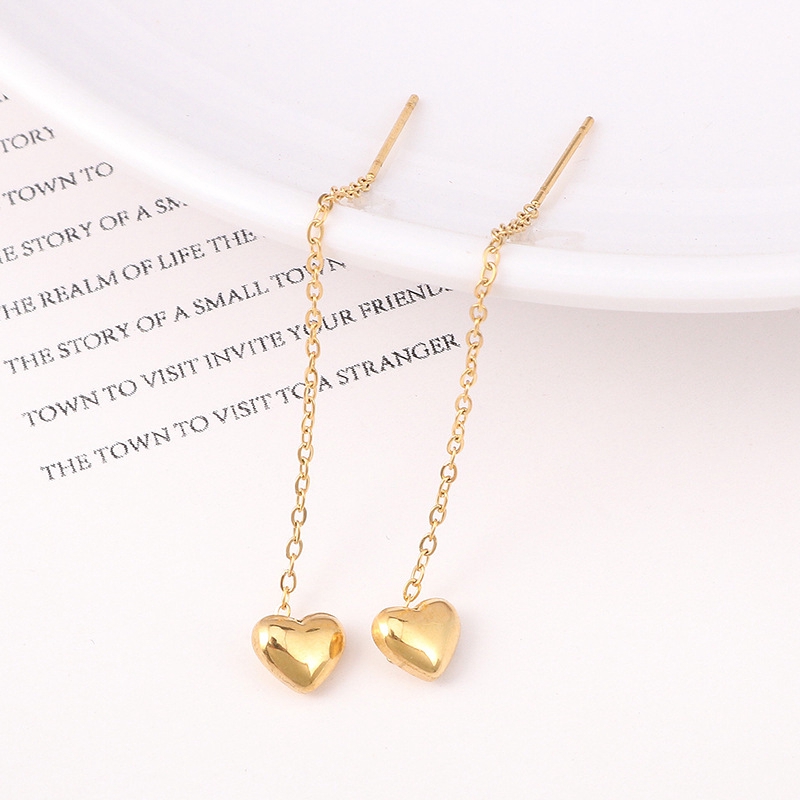 Khuyên tai thép titan mạ vàng 18k hình trái tim nhỏ chống dị ứng phong cách Hàn Quốc cho nữ
