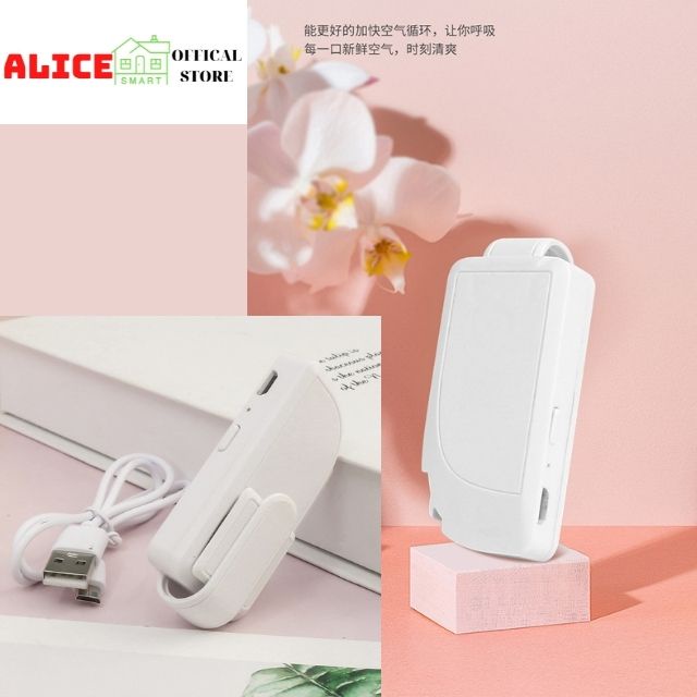 Quạt kẹp khẩu trang 2 tốc độ nhỏ gọn thông gió tránh ngạt thở làm mát không khí có cổng sạc usb - Alice store