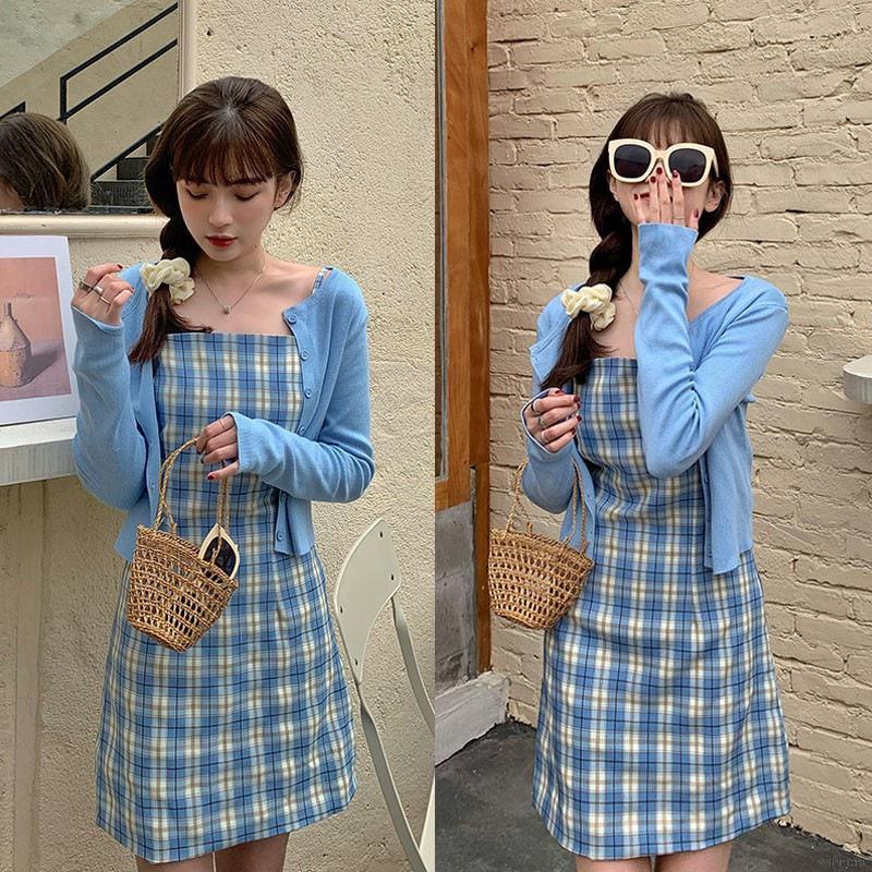 Đầm Hai Dây Họa Tiết Sọc Caro Phong Cách Retro | BigBuy360 - bigbuy360.vn