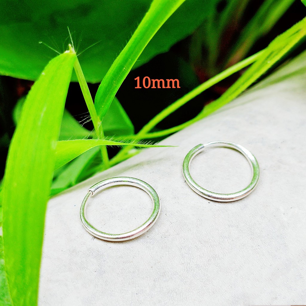 Khuyên tai bạc khuyên tròn trơn bạc ta đường kính 10mm