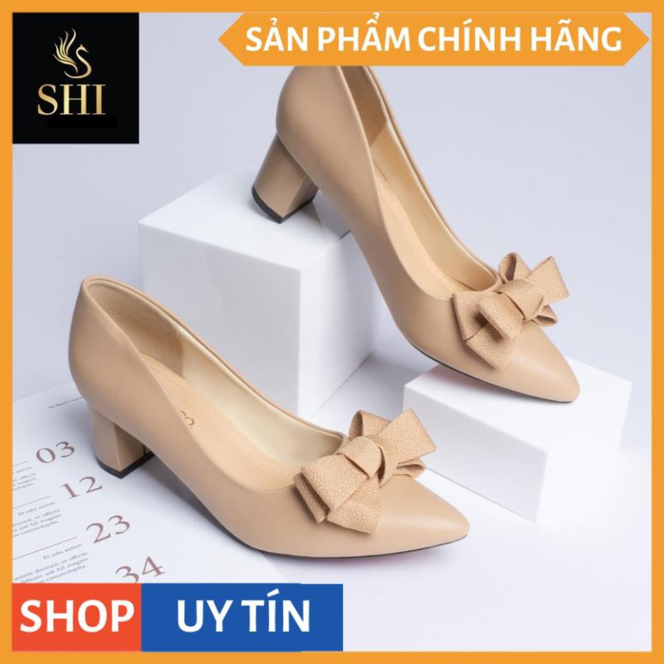 Giày cao gót Erosska thời trang mũi nhọn đính nơ điệu đà kiểu dáng cơ bản cao 5cm màu kem _ EP005 | BigBuy360 - bigbuy360.vn