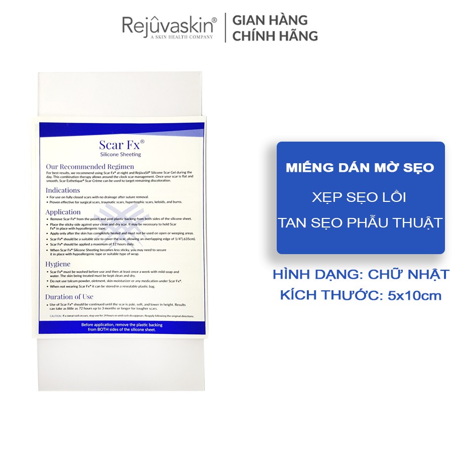 Miếng Dán Sẹo Lồi / Phì Đại REJUVASKIN Scar FX 5x10cm