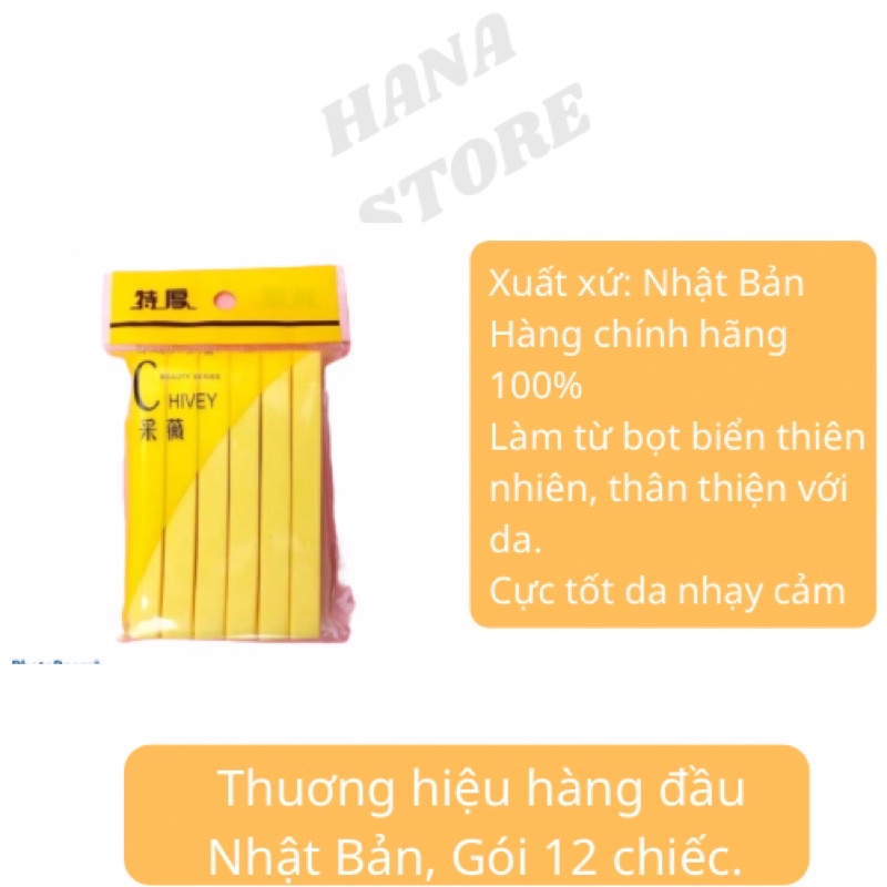 Bông nở tẩy trang Chăm sóc da mặt Chivey 12 miếng Bông mút bọt biển siêu mềm rửa mặt sạch Mỹ phẩm Hana Sản phẩm Nhật Bản