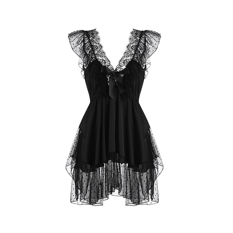 Đầm Ngủ Lưới Mỏng Cổ V Hở Lưng Thời Trang Mùa Xuân Gợi Cảm Hàng Mới