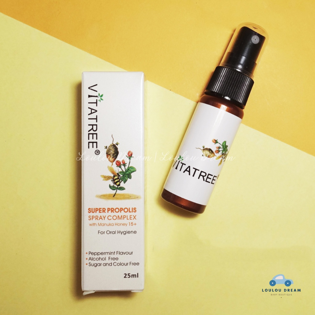 Chai xịt keo ong Vitatree giảm đau họng 25ml của Úc