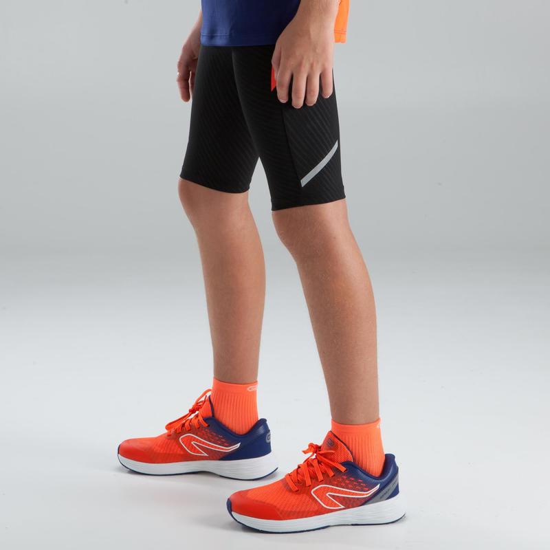 Quần short bó chạy bộ Decathlon KALENJI Kiprun Jr cho trẻ em - Đen/Cam