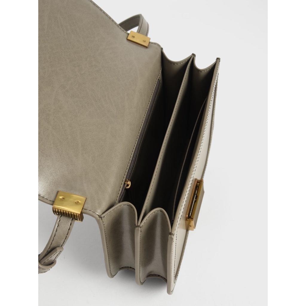 Túi CNK Textured Turn-Lock Cluth ĐEN Túi Charles &amp; Keith đeo vai nữ thiết kế sang trọng nhiều ngăn Túi hiệu cao cấp00