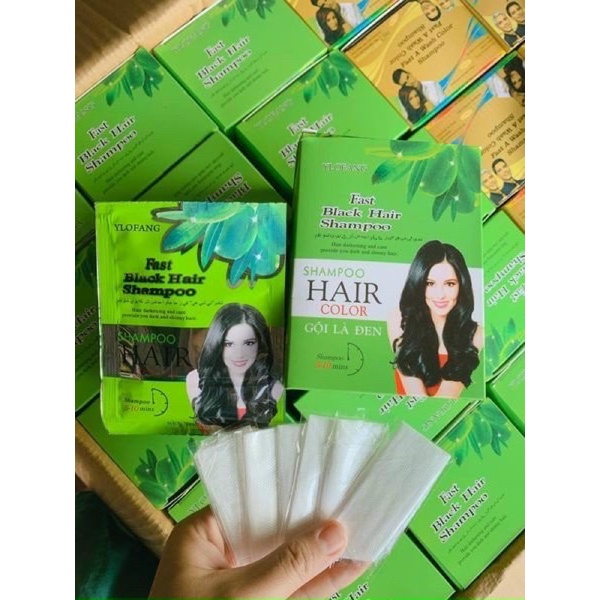 HỘP 10 GÓI DẦU GỘI ĐEN TÓC THẢO DƯỢC OLIVE XANH YLOFANG