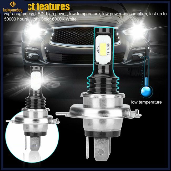 Đèn Pha Led H4 9003 Hb2 80w 3570 2 Bóng 6000k Ánh Sáng Đen Chất Lượng Cao Cho Xe Hơi