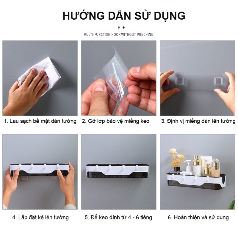 Kệ đựng đồ nhà tắm dán tường bằng nhựa hình chữ nhật, chắc chắn tiện dụng