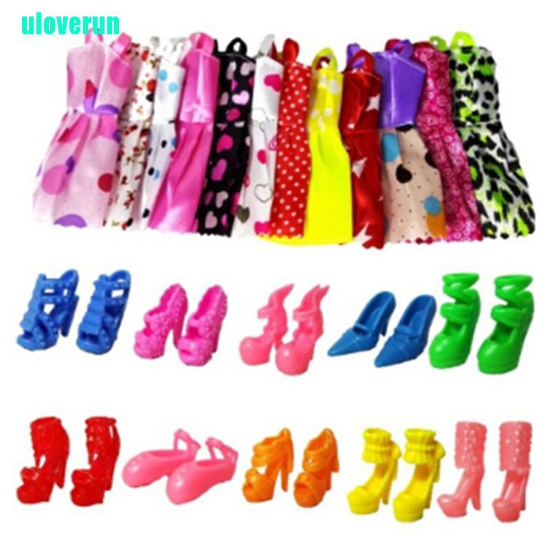 Set 10 Đầm + 10 Đôi Giày Cao Gót Xinh Xắn Dành Cho Búp Bê