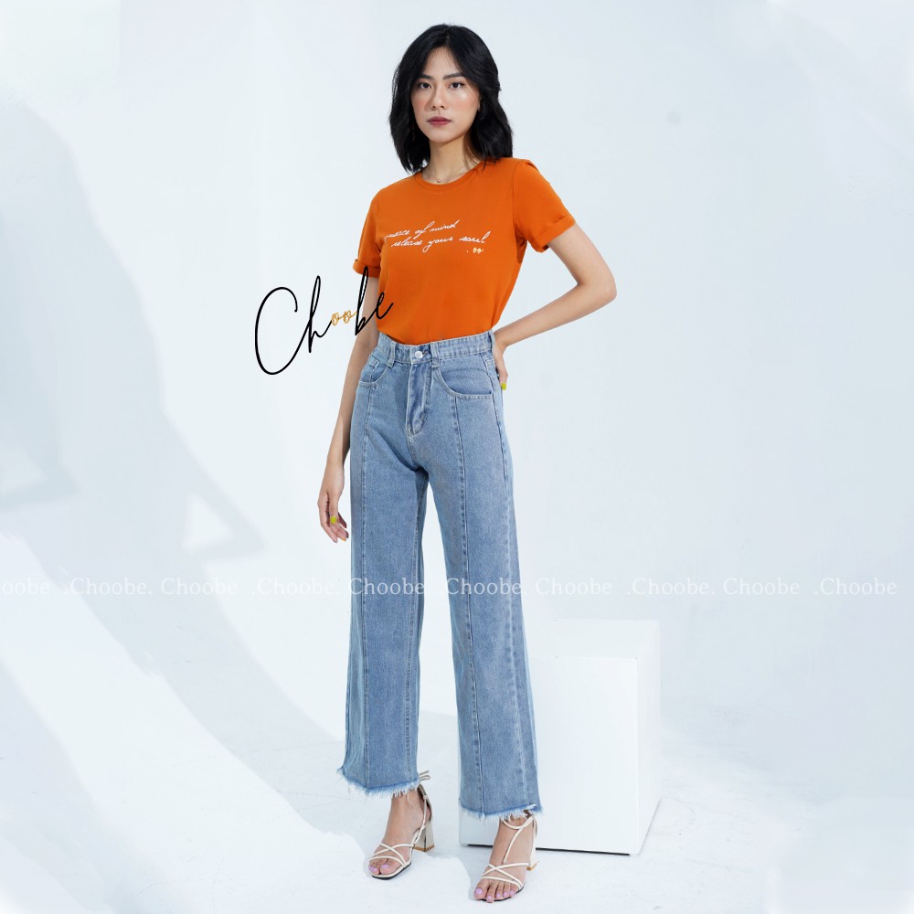 Áo phông nữ Choobe cộc tay gập thun kiểu form rộng vải cotton màu trắng đen cam đẹp phong cách thời trang A19