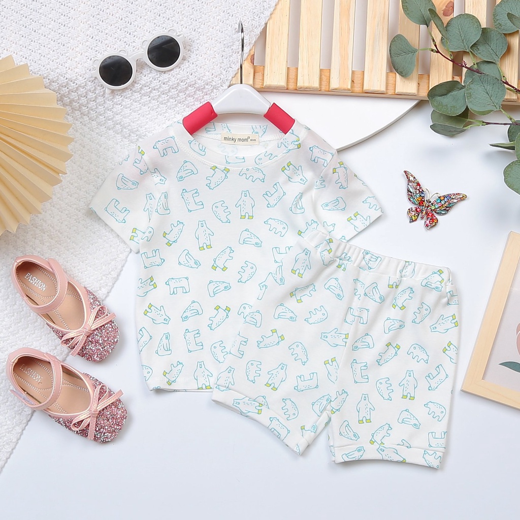 [MÀU NGẪU NHIÊN] Combo 4 bộ Đồ Bộ Bé Gái, Bé Trai Minky Mom Vải Cotton Borip Xuất Dư, Bộ Cộc Tay Mặc Nhà Cho Bé MKM2212