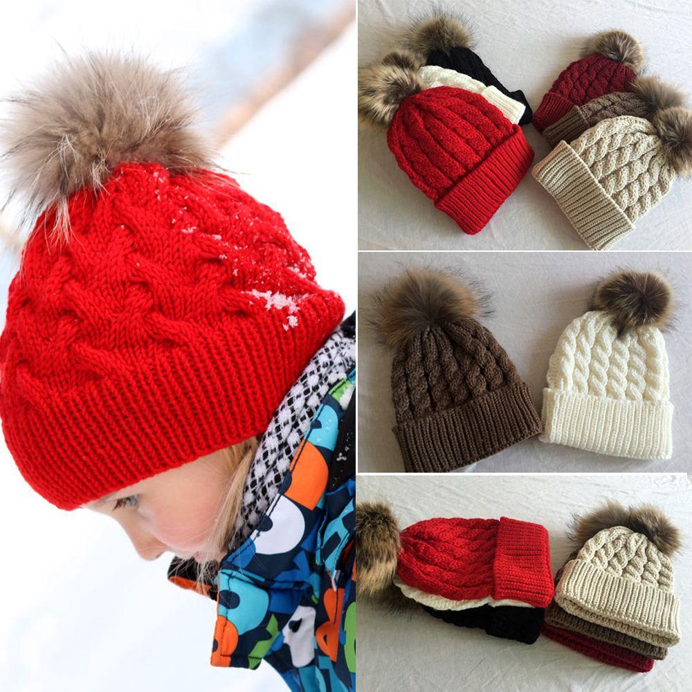 EUCA Mũ Len Giữ Ấm Đính Banh Lông Thời Trang Cho Bé