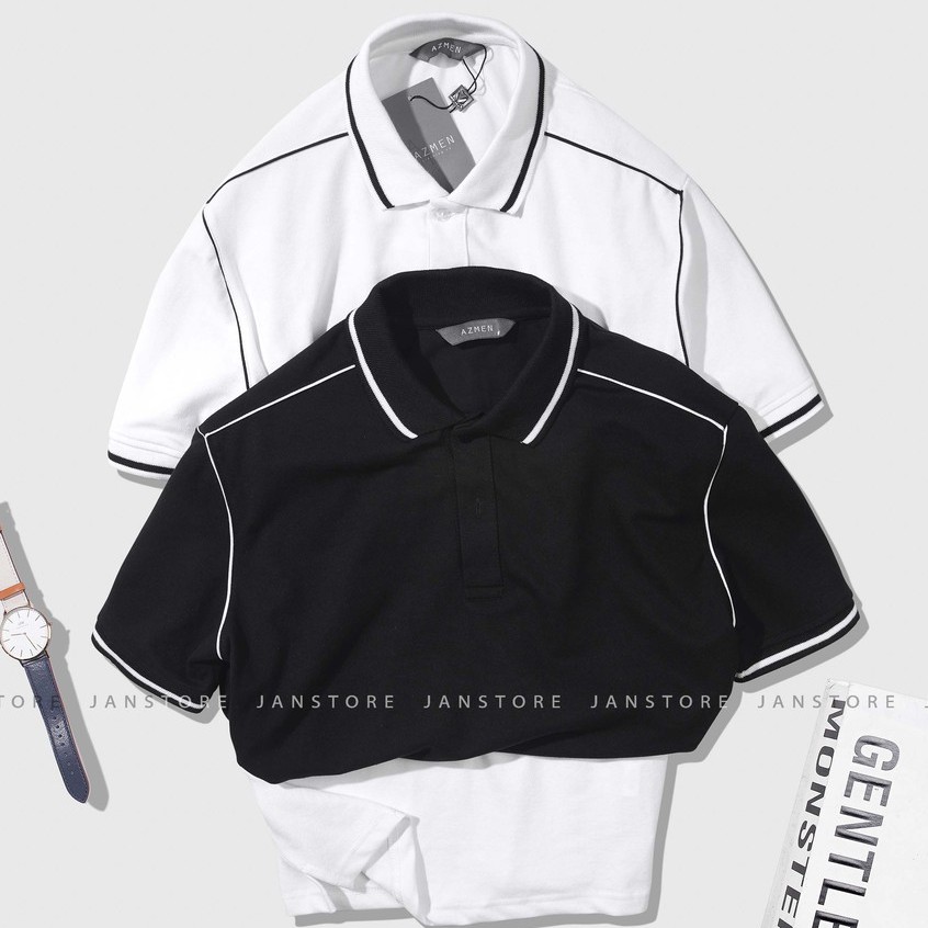 Áo Polo nam AZmen viền vai cotton cao cấp , thun có cổ bẻ ngắn tay công sở Jan Store | BigBuy360 - bigbuy360.vn