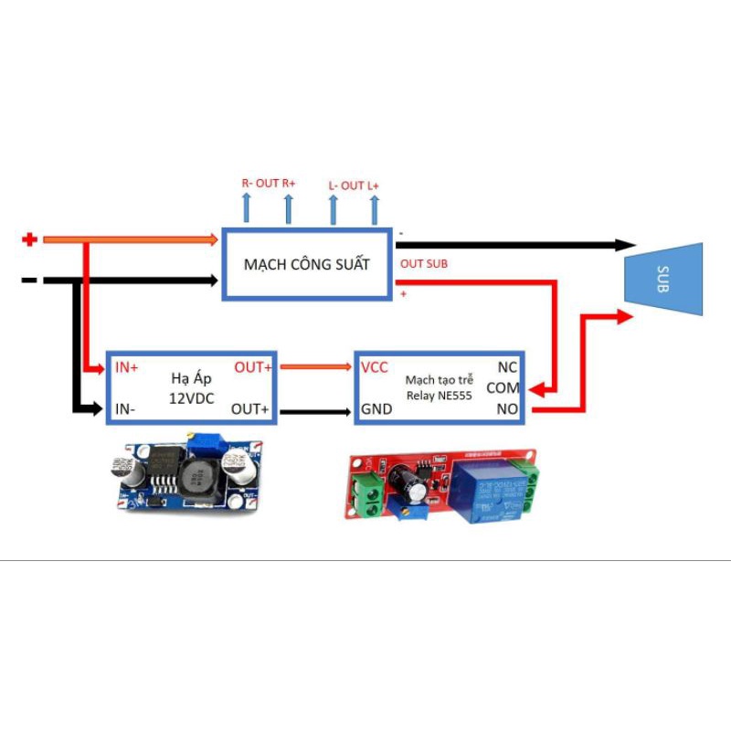 Mạch tạo thời gian trễ đóng relay NE555 12V ( trị bụp tắt mở loa)