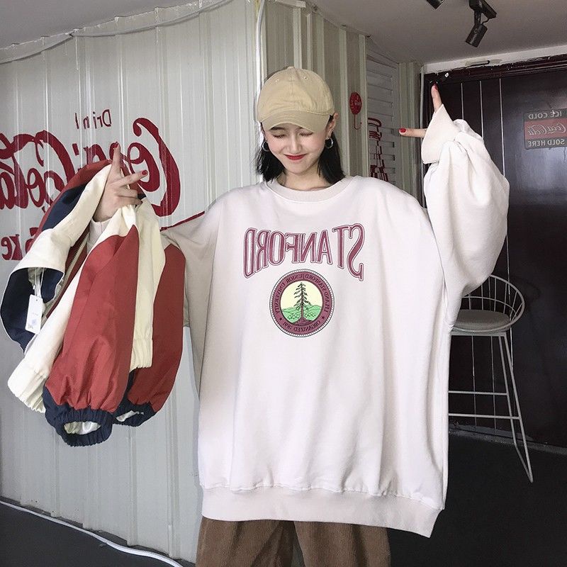 Áo Sweater Tay Dài Cổ Tròn Dáng Rộng In Họa Tiết Kiểu Hàn Quốc Thời Trang Thu Đông Hàng Mới 2021