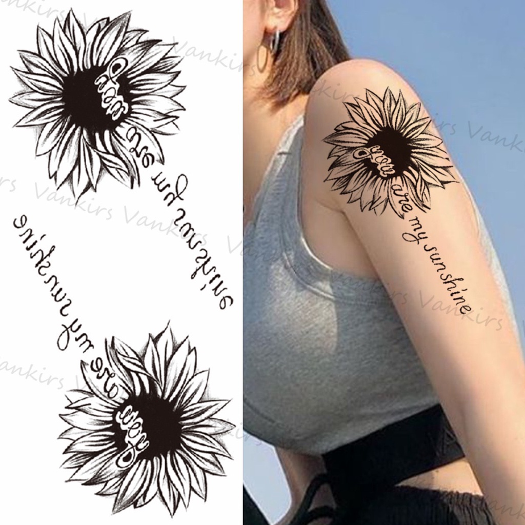 Hình xăm TATOO tạm thời hoa hướng dương sunflower chữ &quot;you are my sunshine&quot; XQB271 - miếng dán hình xăm tatoo đẹp dành c