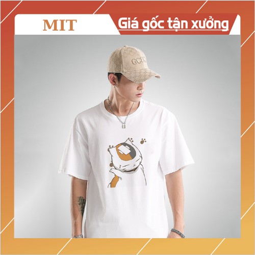 Áo thun nam nữ tay lỡ form rộng cotton hàn quốc in hình mèo mẫu 2 AT-MTK