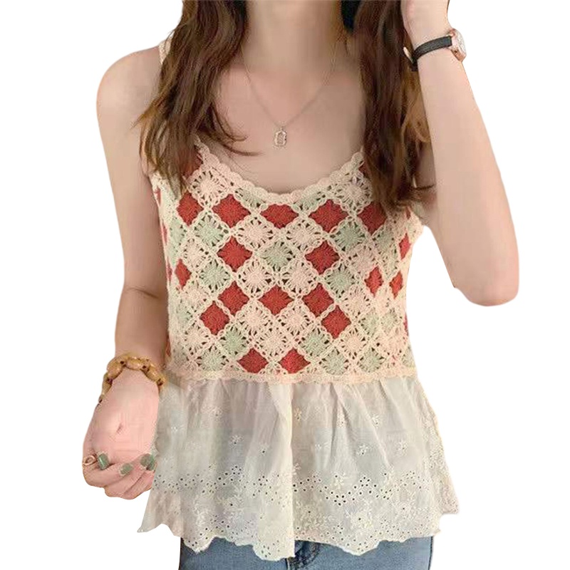 Brroa Áo Tank Top Dệt Kim Không Tay Phối Ren Họa Tiết Kẻ Sọc Nhiều Màu Thời Trang Mùa Hè Cho Nữ