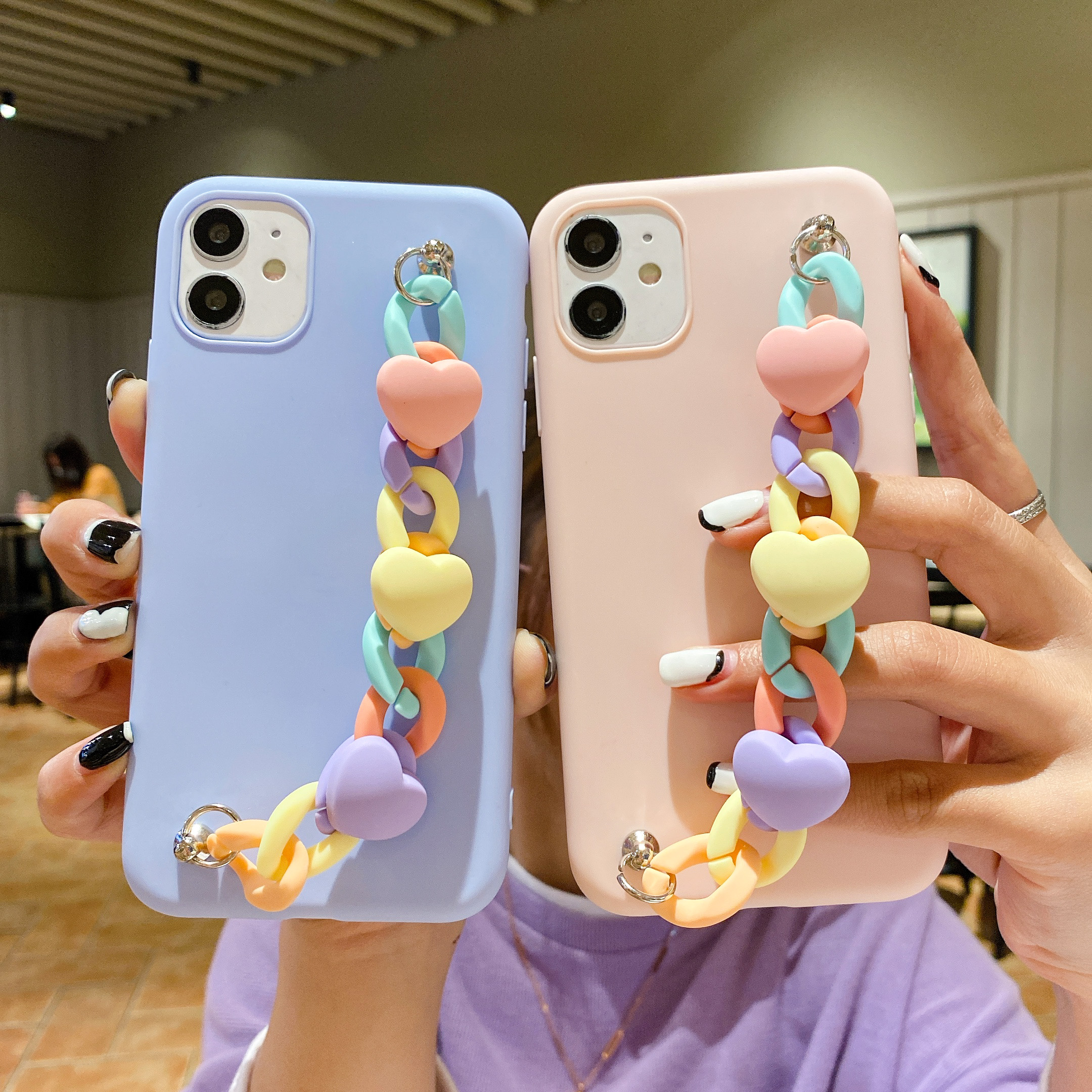 Ốp Lưng Silicone Họa Tiết Bánh Macaron Với Dây Đeo Tay Cho Iphone 12 Mini 11 Pro Xs Max Xr X 8 7 6s 6 Plus Se 2020