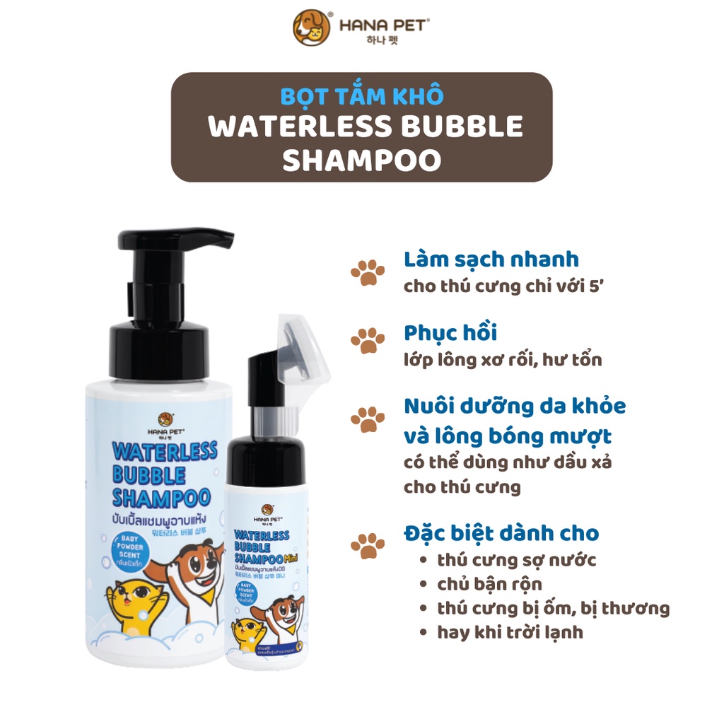 Bọt tắm khô dưỡng lông Waterless Bubble Shampoo cho thú cưng - Hana Pet Việt Nam