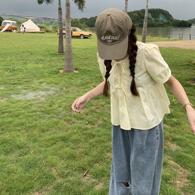 Áo Sơ Mi Tay Phồng Ngắn Phong Cách Pháp Thời Trang Mùa Hè Cho Nữ