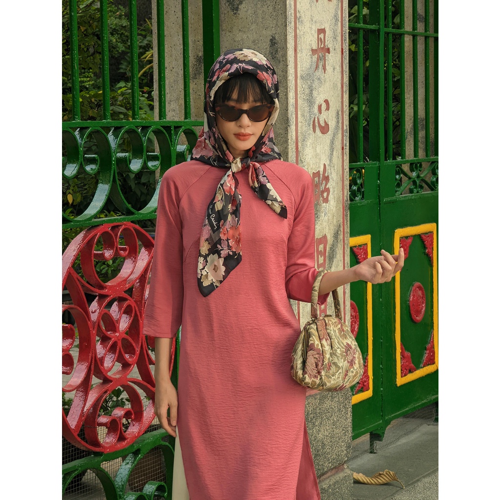 Set Áo Dài Rosemary Lụa Tây Thi Hồng Đất