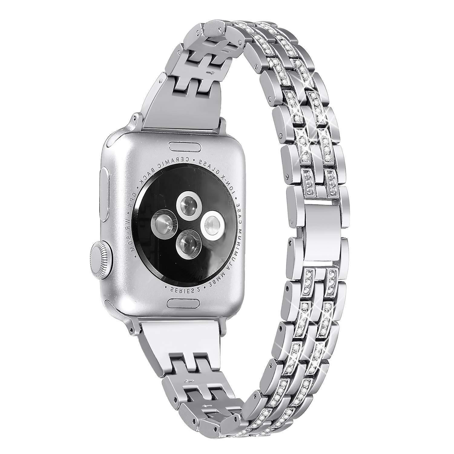 Dây Đeo Thay Thế Chất Liệu Thép Không Gỉ Đính Đá Thời Trang Cho Apple Iwatch