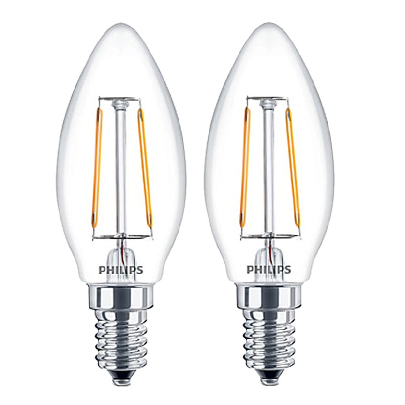 Bộ 2 bóng đèn Philips LED Classic 4W E14 B35 3000K - Ánh sáng vàng