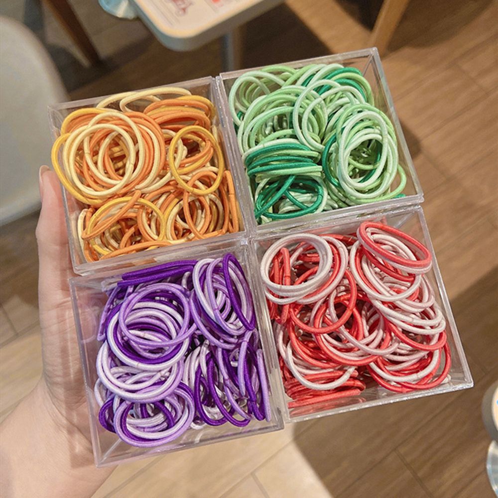 Set 100 Dây Thun Cột Tóc Mềm Co Giãn Nhiều Màu Sắc Phong Cách Hàn Quốc Cho Bé