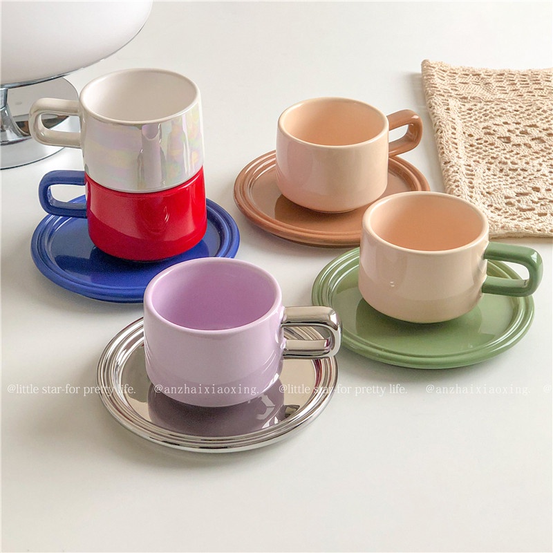 LittleStar ins Giá Trị Cao Của Gió, Màu Tương Phản, Cốc Cà Phê Gốm, Cốc Latte, Cốc Trà Chiều Tinh Tế, Cốc Và Đĩa, Cốc Ngọc Trai Hàn Quốc, Thìa Miễn Phí