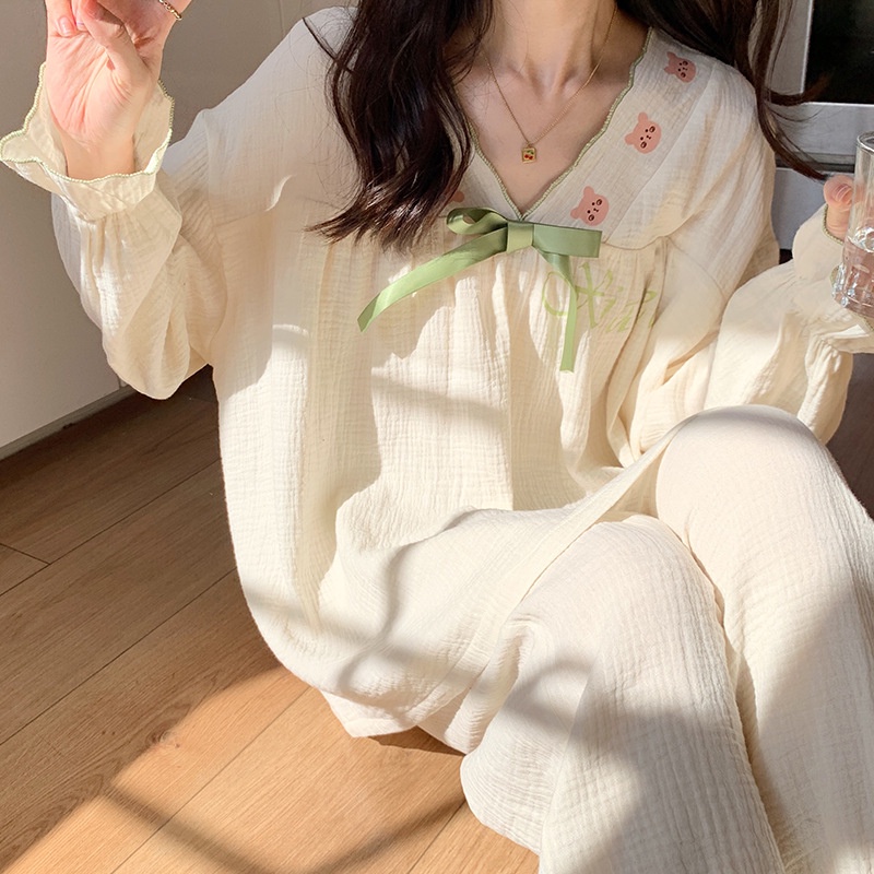 Bộ Đồ Ngủ Cotton Tay Dài Phong Cách Công Chúa Ngọt Ngào Thời Trang Xuân Thu 2022 Mới La102