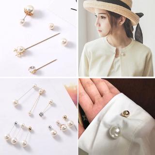 Korean Double Brooch Pearl Puncture Brooches Fits Blazer Hijab PIN Cardigans Sweaters