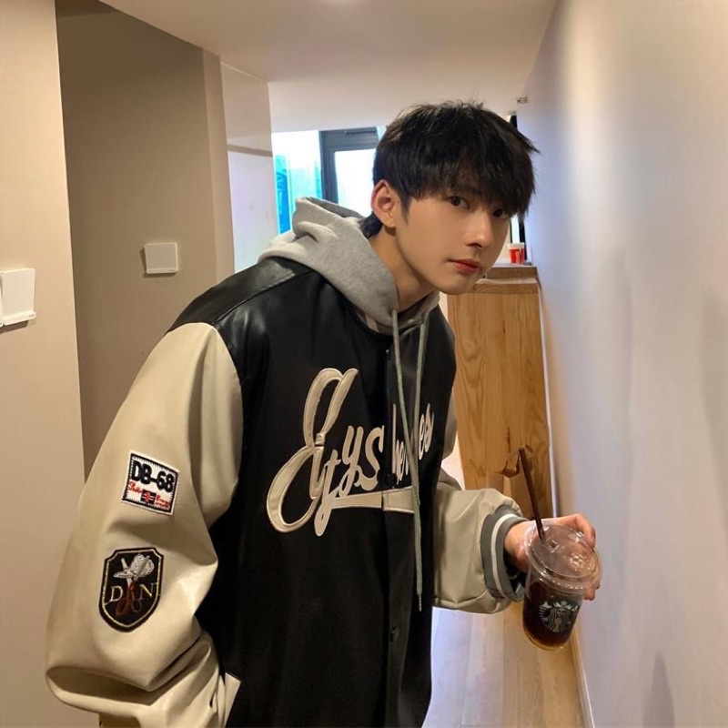 Áo khoác da bomber varsity jacket nam nữ EIGT thêu chữ cực chất