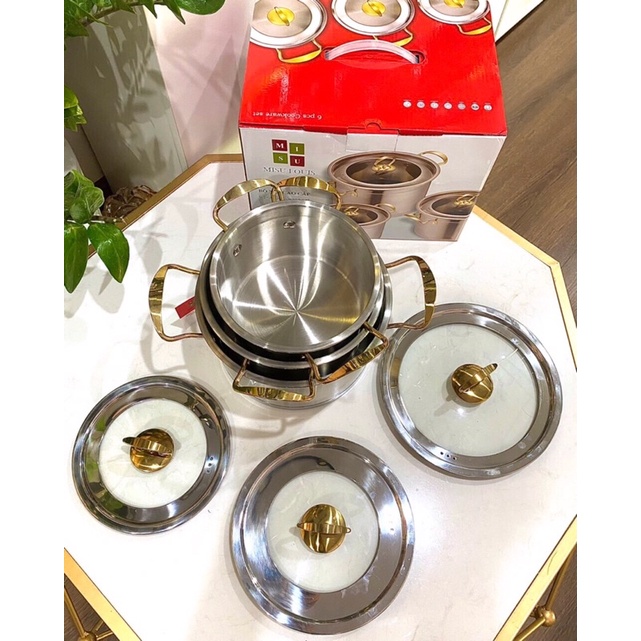 Bộ 3 Nồi MiSu Louis 3 đáy inox cao cấp,bắt mọi loại bếp