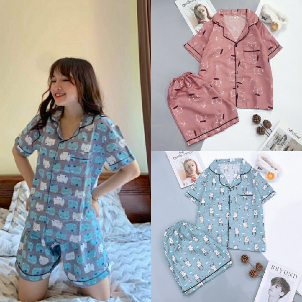 Mẫu mới về Bộ ngủ quần cộc áo cộc pijama kate thái cực hot hit bộ pyjama bộ pizama [Made in Vietnam]