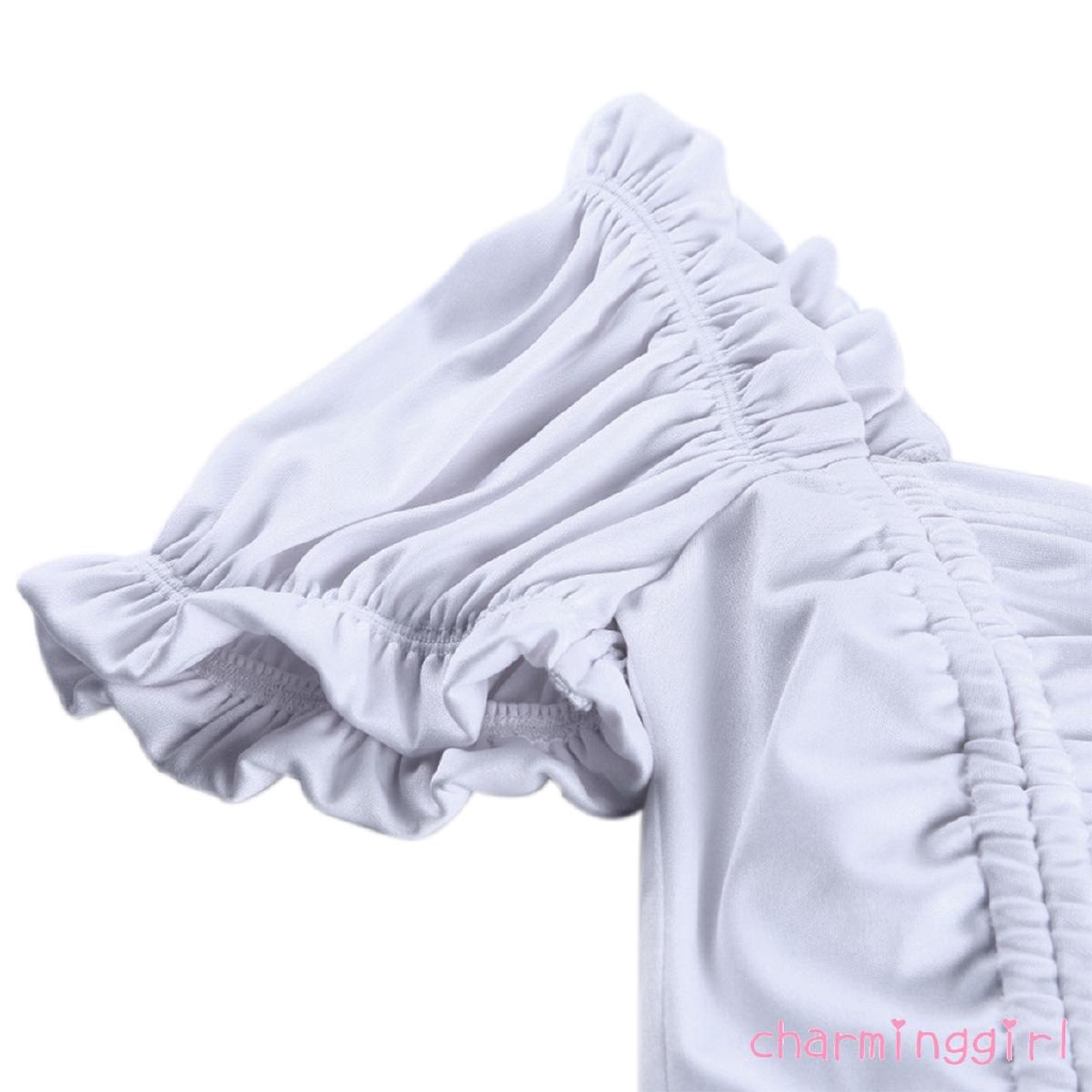 Áo Croptop Ngắn Tay Phối Bèo Thiết Kế Màu Trơn Thanh Lịch