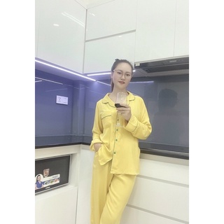 Pyjama tay dài quần dài vải tole lanh 40-75kg