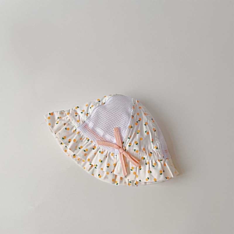 Mũ Tai Bèo Vành Rộng Phối Lưới Chống Tia UV Họa Tiết Hoa Thời Trang Xuân Hè Cho Bé Gái Sơ Sinh