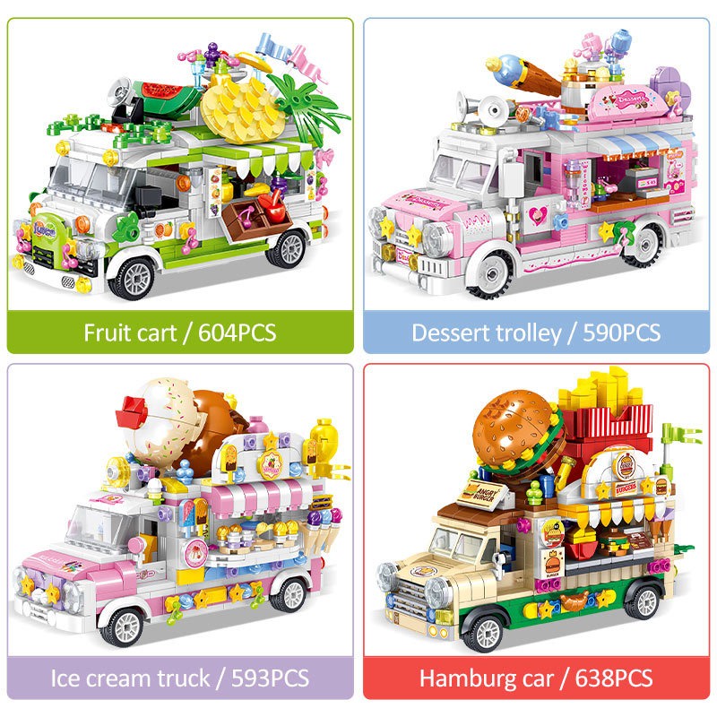 Lego Xếp Hình Con Gái Xe Chở Kem 590 chi tiết Food Snack Xe Chở Trái Cây Nước Uống đồ chơi ghép hình bé gái
