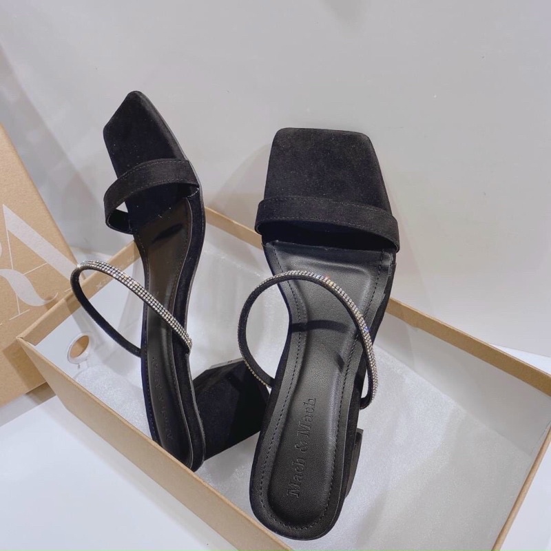 Guốc nữ da lộn đính quai kim tuyến sang chảnh gót vuông 5cm N27