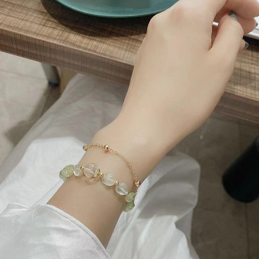 Vòng Tay Chuỗi Hạt Đá Prehnite Thời Trang Dành Cho Nữ|Vòng Tay Dây Xích Phong Cách Hàn Quốc