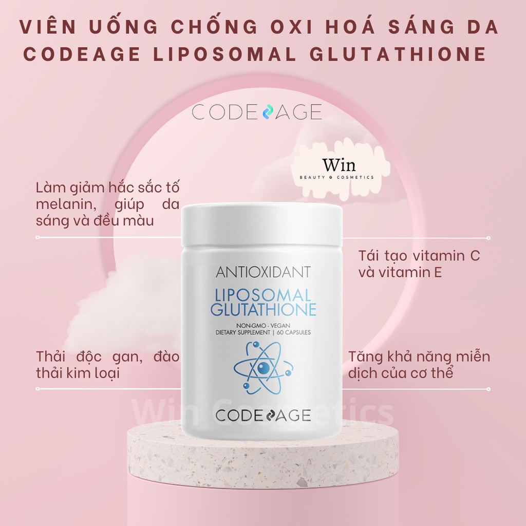 Viên uống Code Age Liposomal Glutathione chống oxy hóa, làm sáng da, thải độc gan