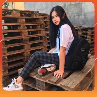 Quần baggy unisex ống suông caro, nam nữ ullzang