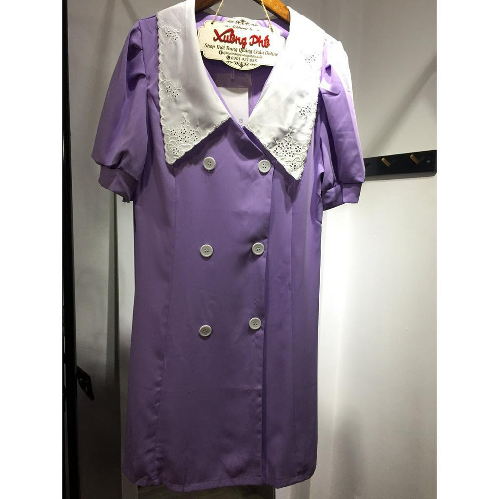 Đầm Tím Pastel Chữ A -Tay Phồng Mã QC85